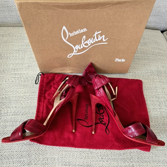 NWB CHRISTIAN LOUBOUTIN Red Exotic Leather/Suede Stiletto Heels 4"/10cm Size:40 - Picture 3 of 15